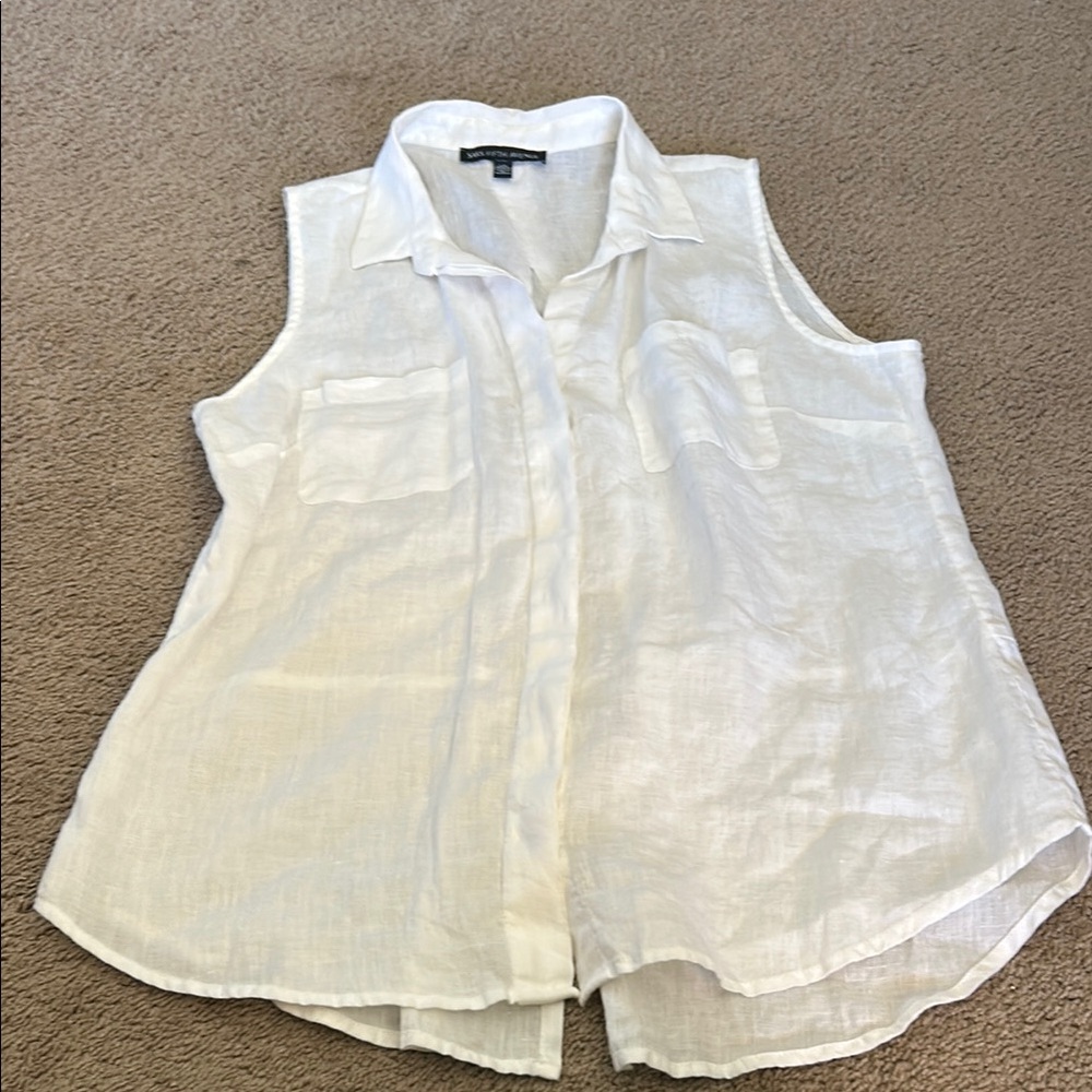 White Sleeveless Button-Up Top